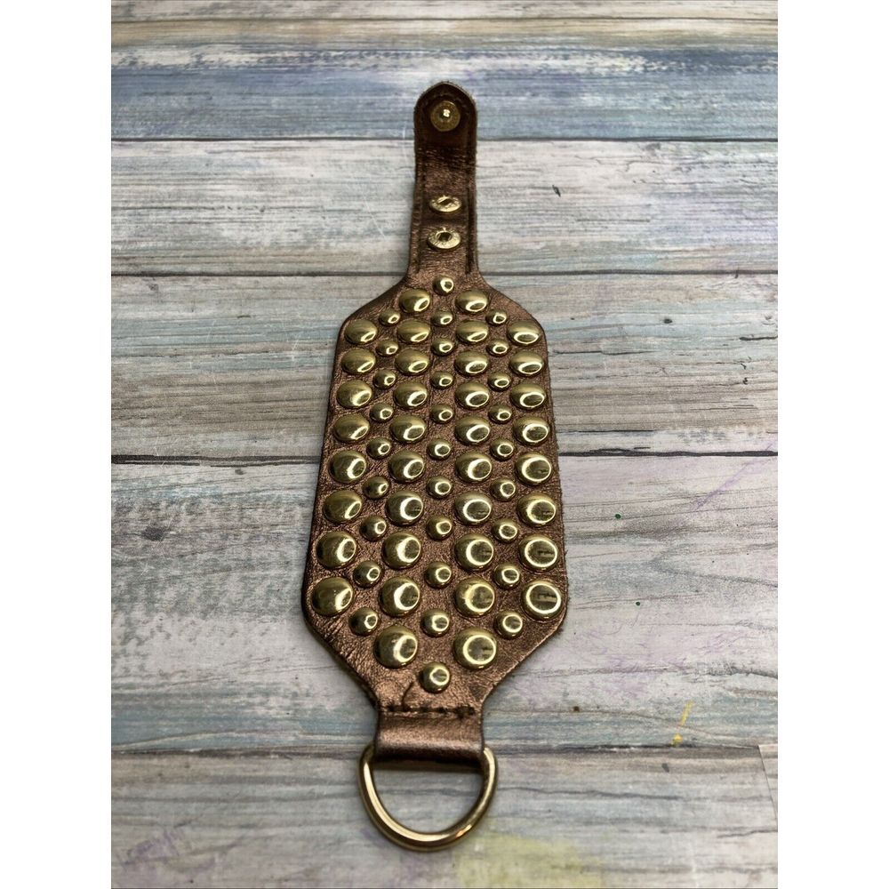 Jeun Bang Studded Leather Bracelet Gold Tone 7.5"
